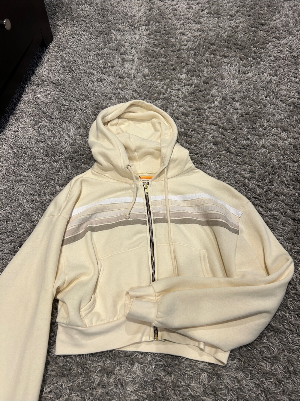 Aviator Nation Cream Zip-Up Hoodie with Neutral Stripes
